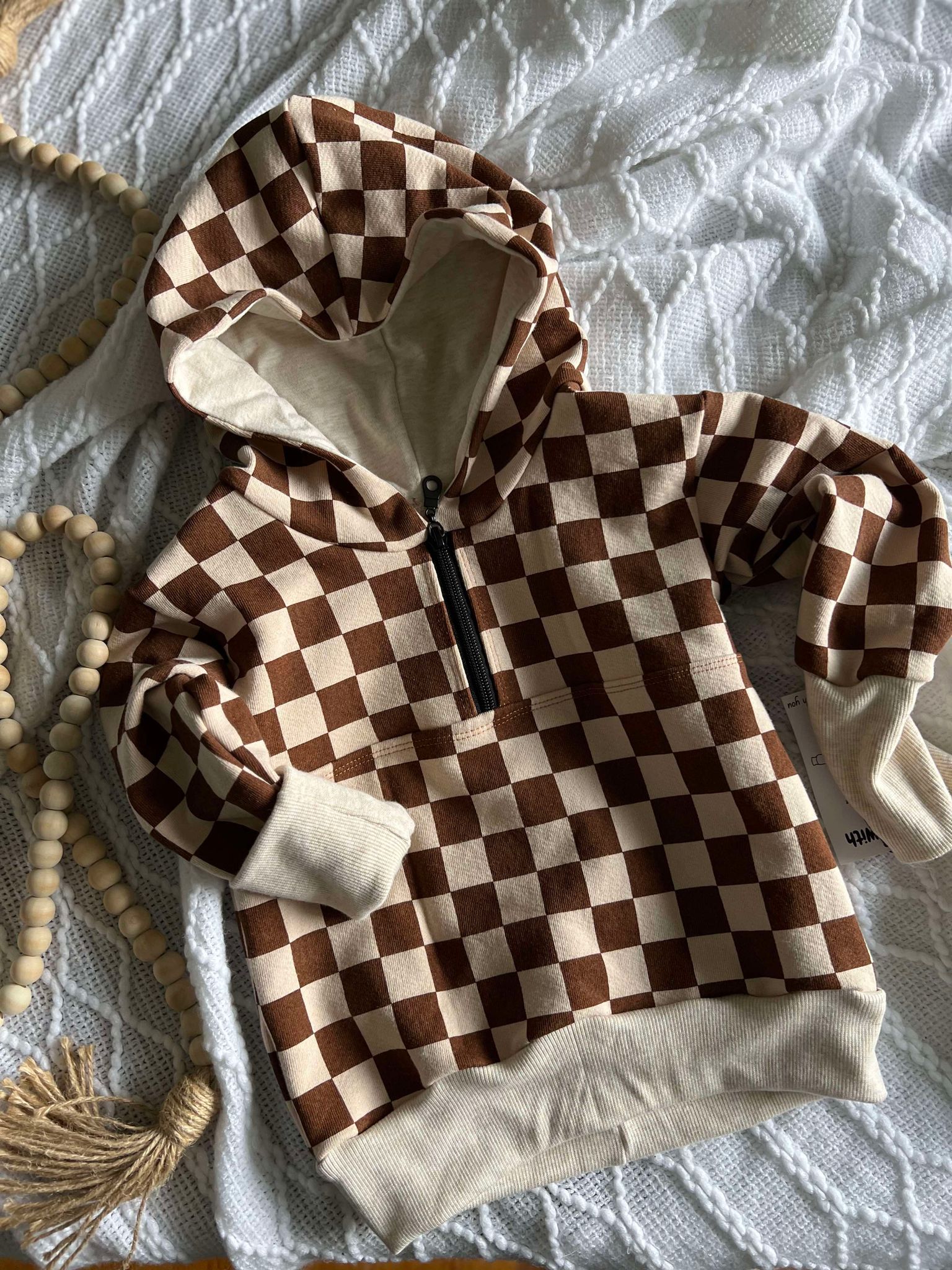 Cream and Rust Check Half Zip