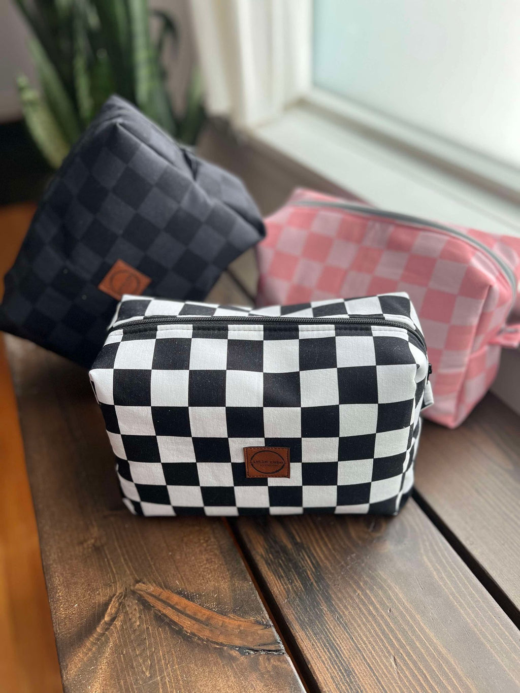 Canvas Checkered Makeup or Travel Bag