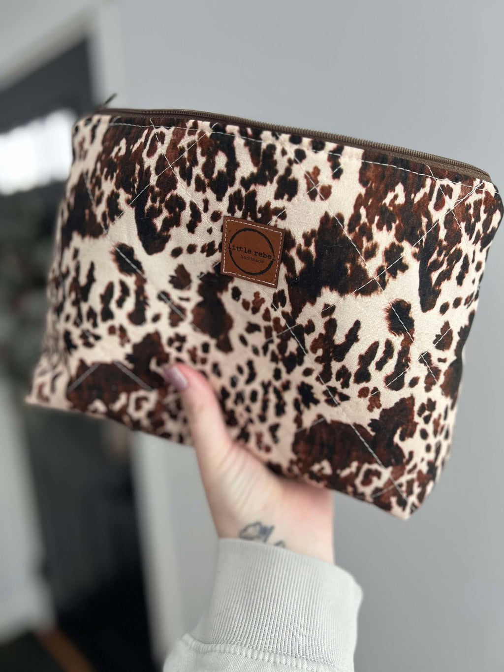 Canvas Cow Print Travel Toiletry Bag