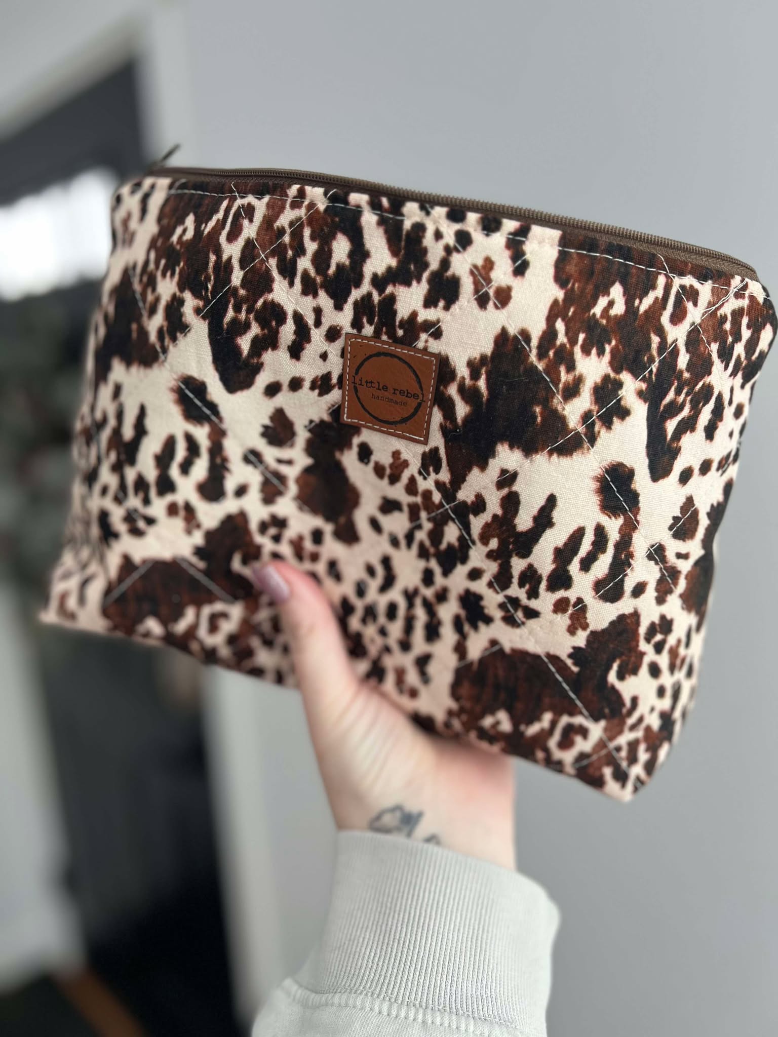 Canvas Cow Print Travel Toiletry Bag