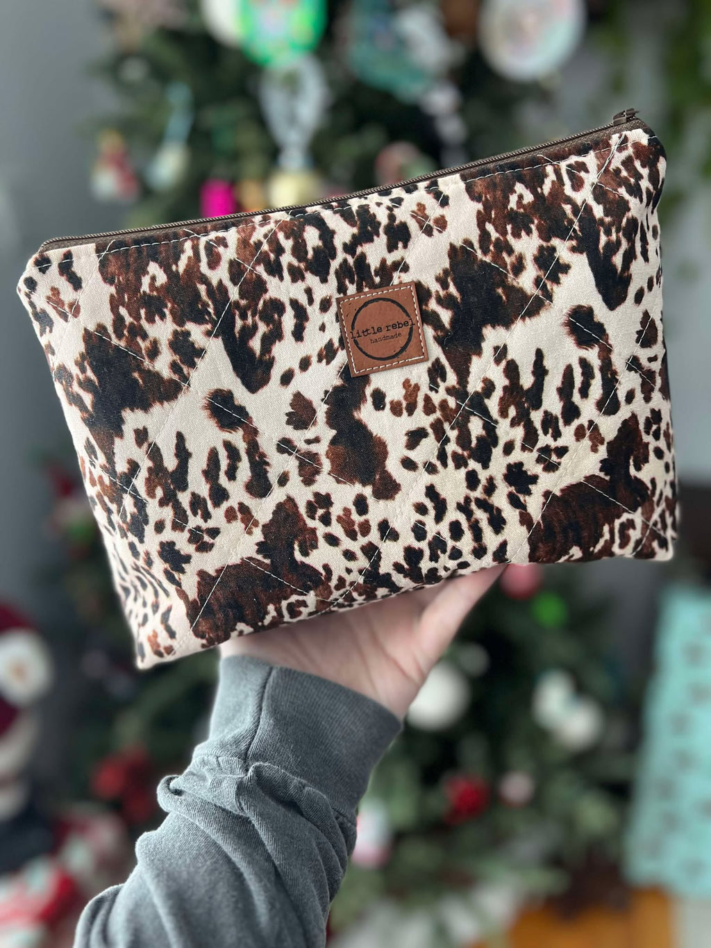 Canvas Cow Print Travel Toiletry Bag