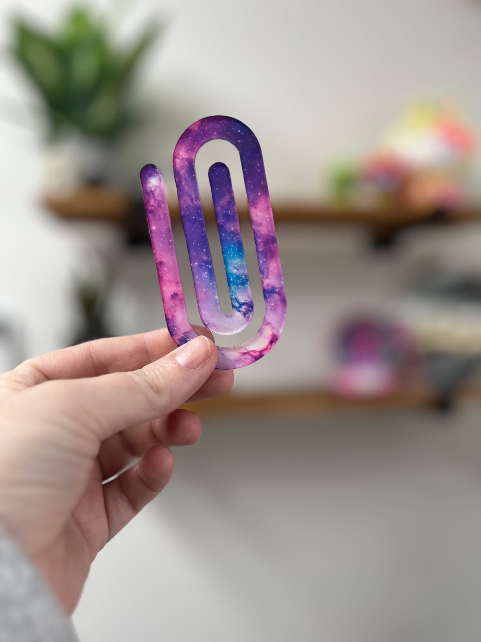 Jumbo Acrylic Paperclips / Bookmarks - Pink Galaxy