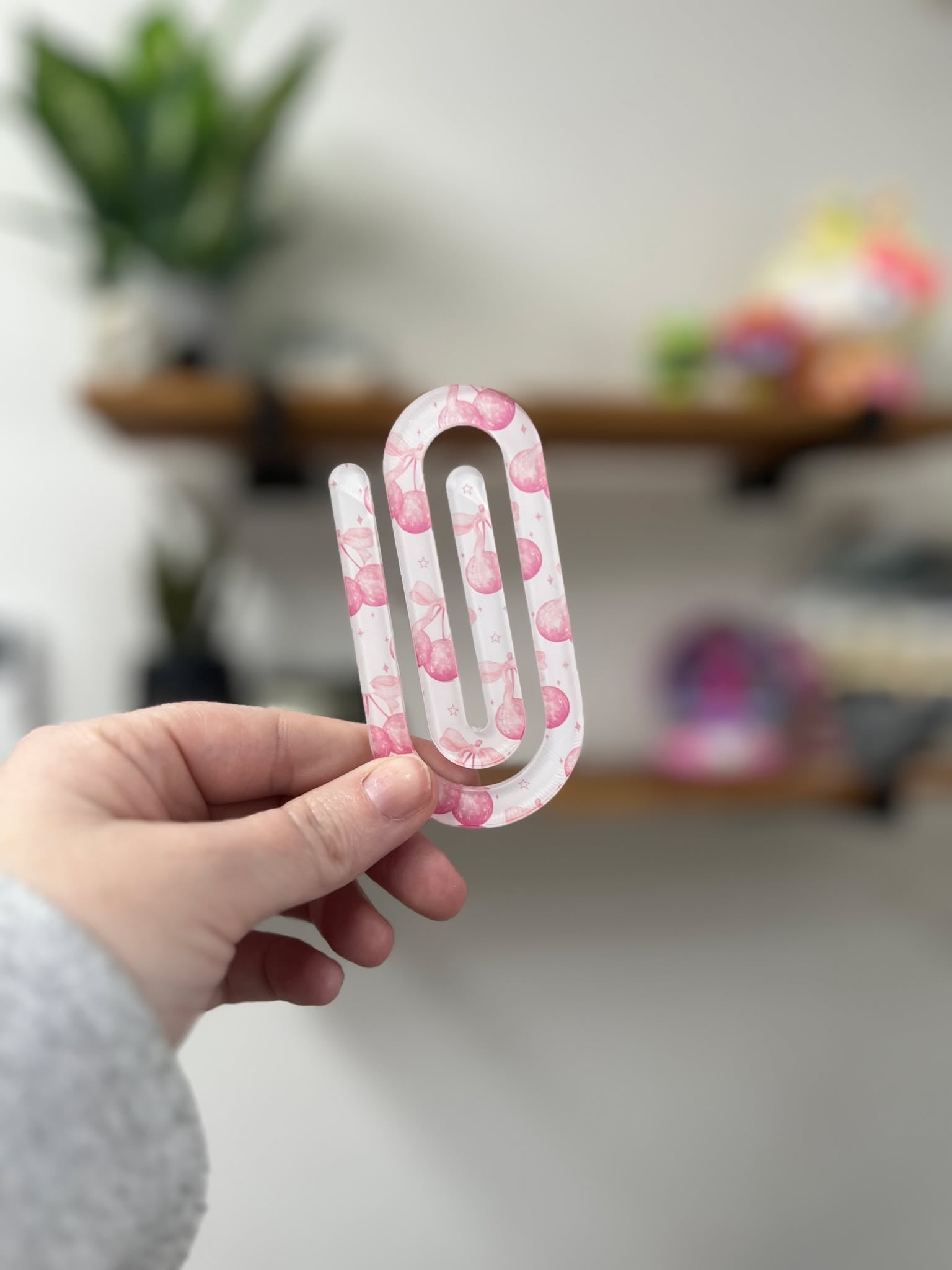 Jumbo Acrylic Paperclips / Bookmarks - Pink Cherries with Bows
