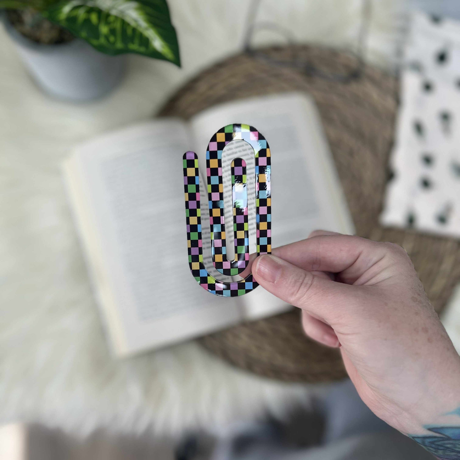 Jumbo Acrylic Paperclips / Bookmarks - Rainbow Checks