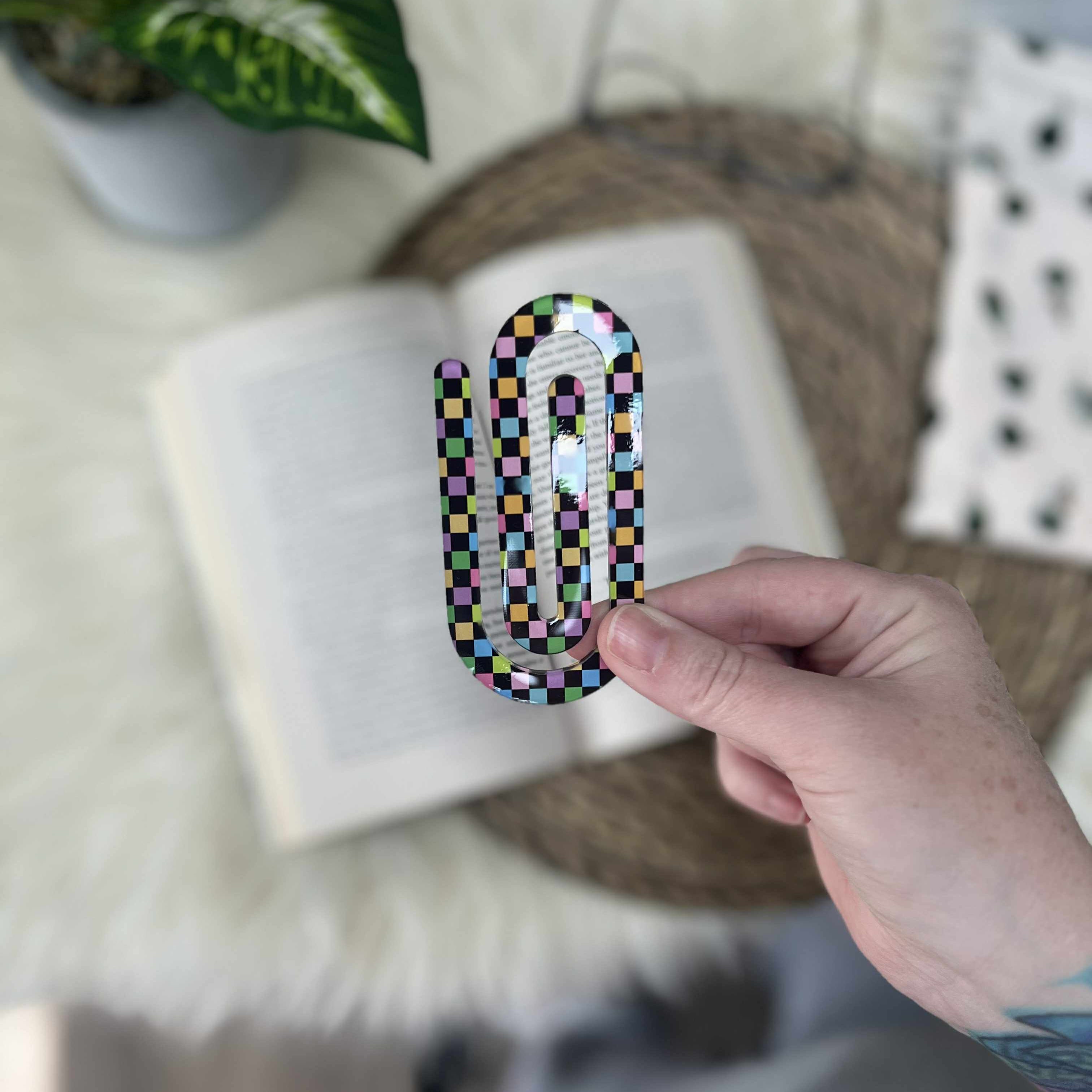 Jumbo Acrylic Paperclips / Bookmarks - Rainbow Checks