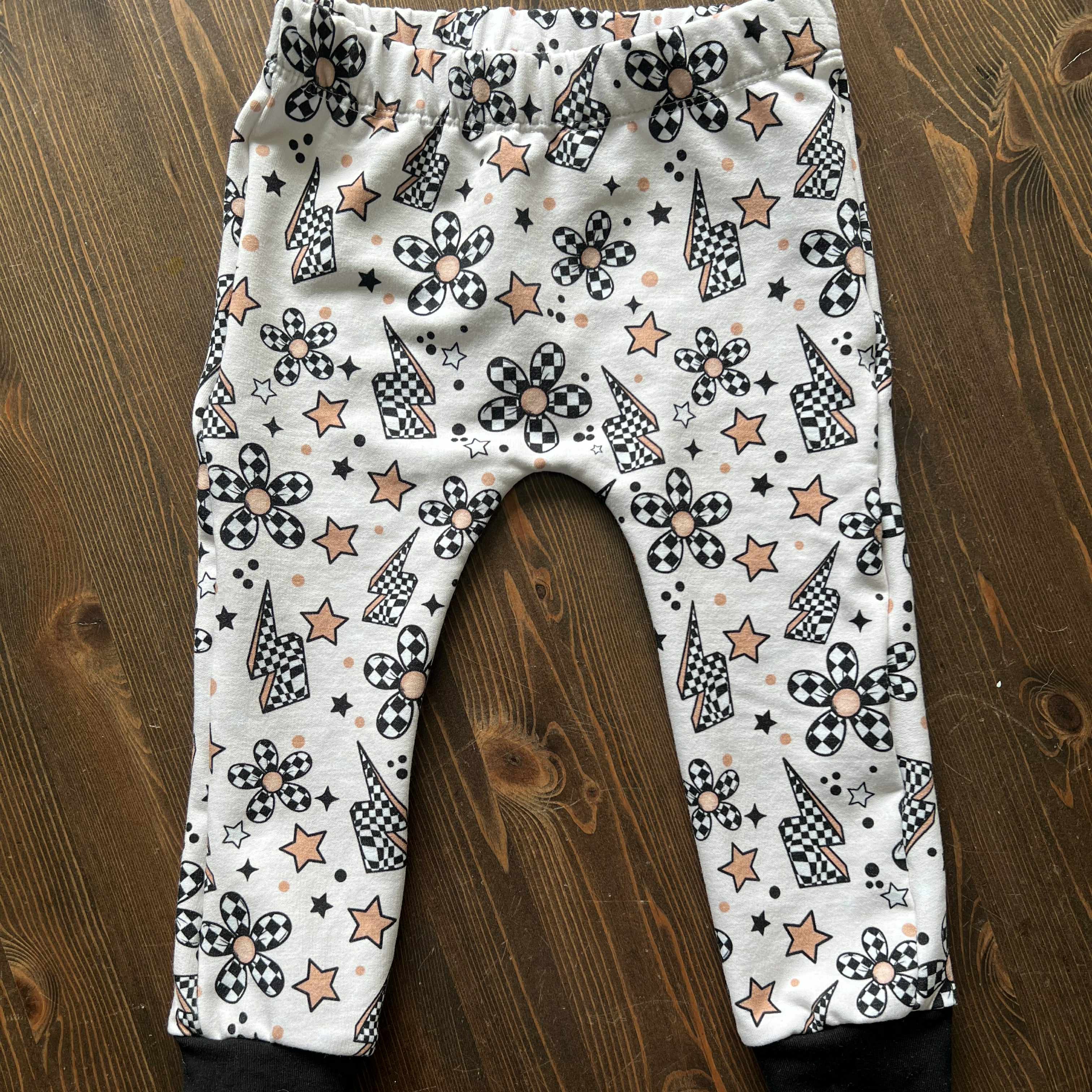 Mini Mayhem Pants- check flower and lightning
