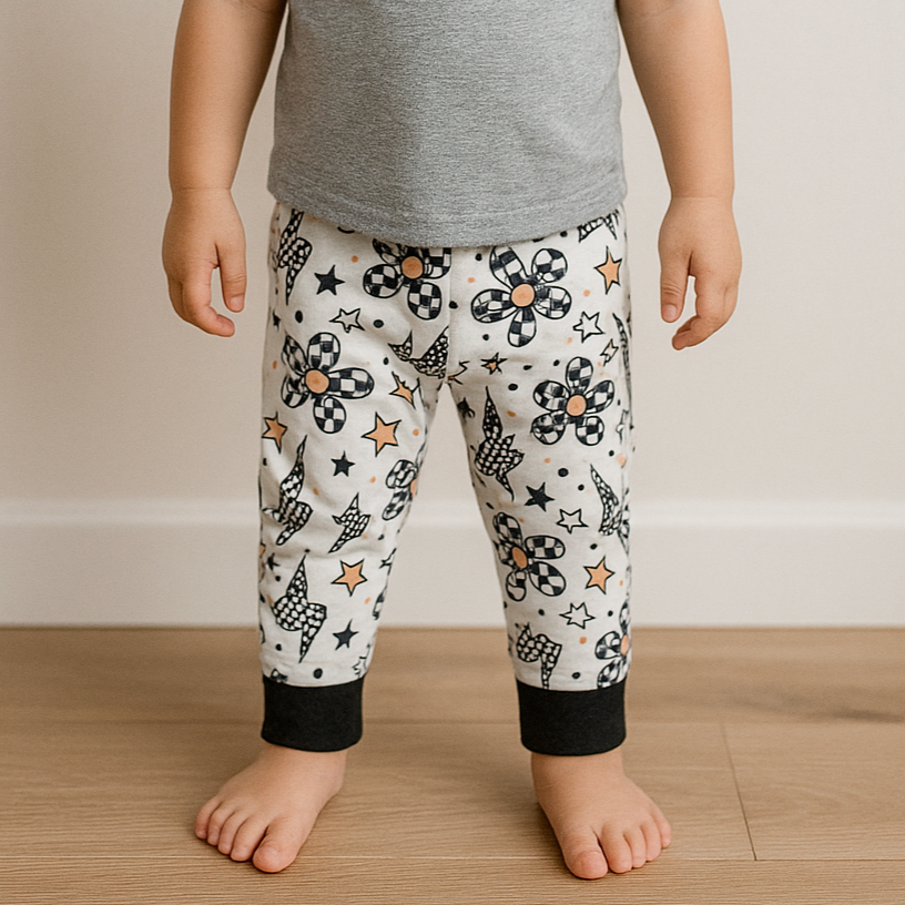 Mini Mayhem Pants- check flower and lightning