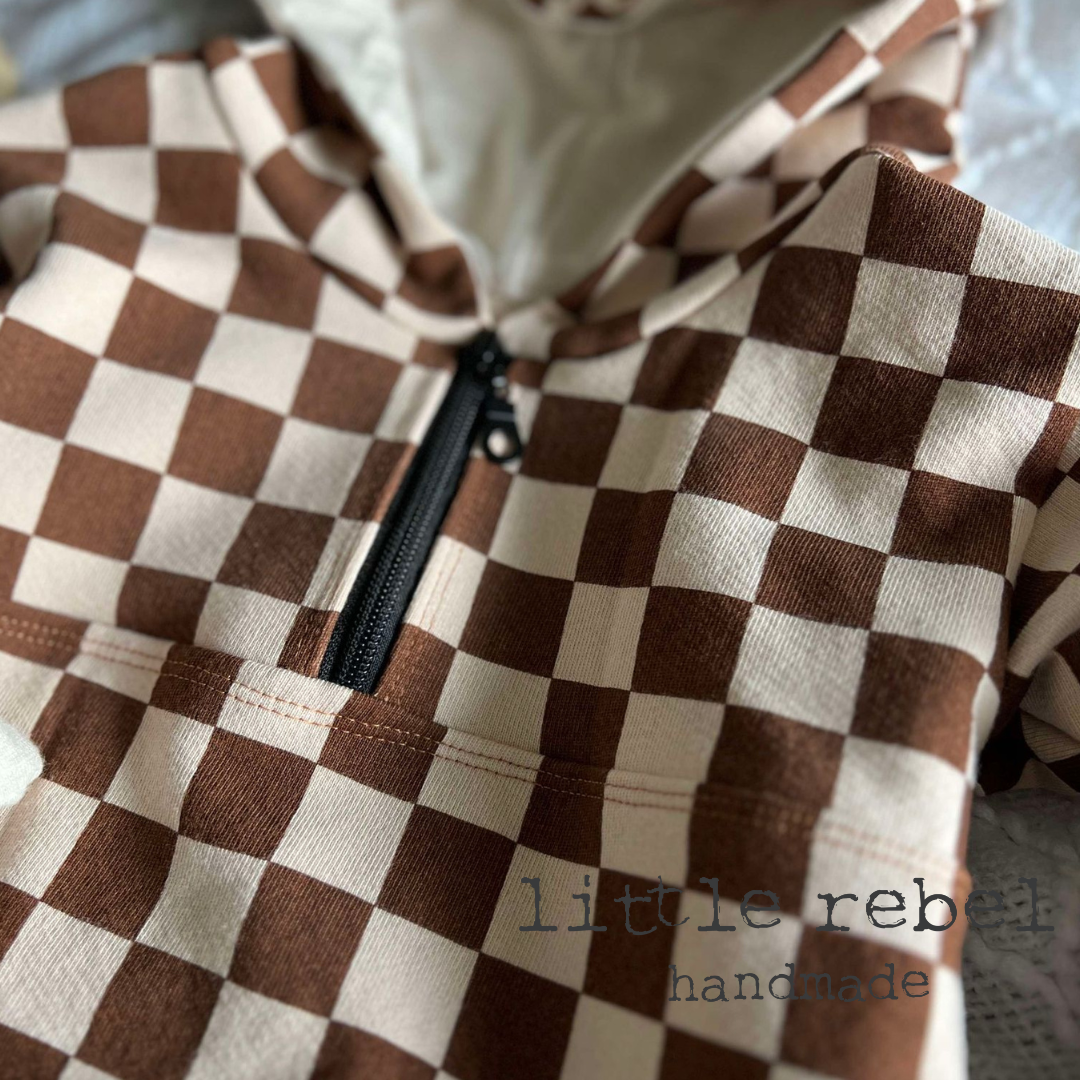 Cream and Rust Check Half Zip
