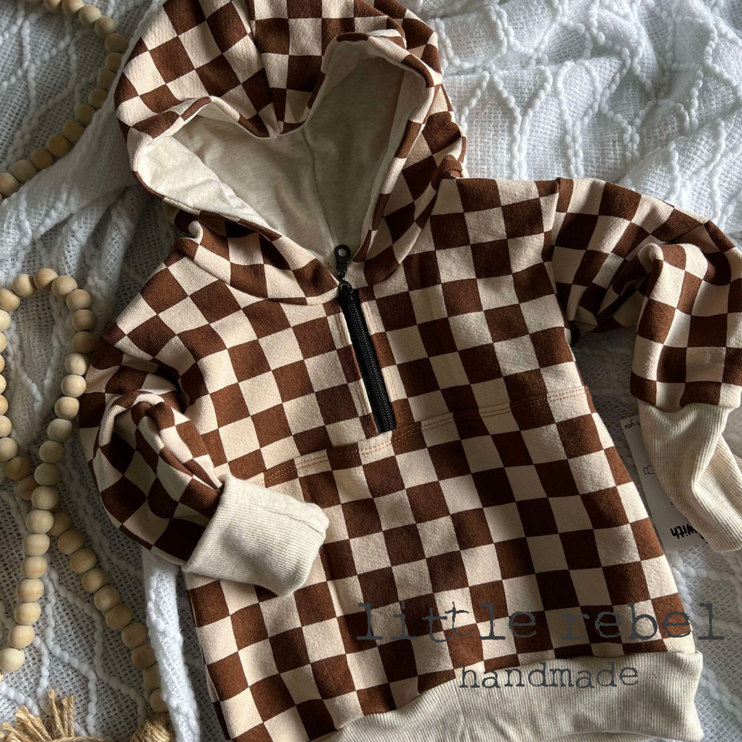 Cream and Rust Check Half Zip
