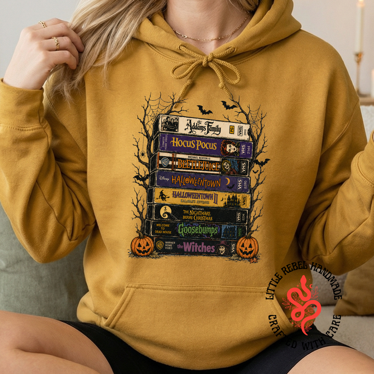 Nostalgic Halloween VHS Movies - Mustard Hoodie *New Style*