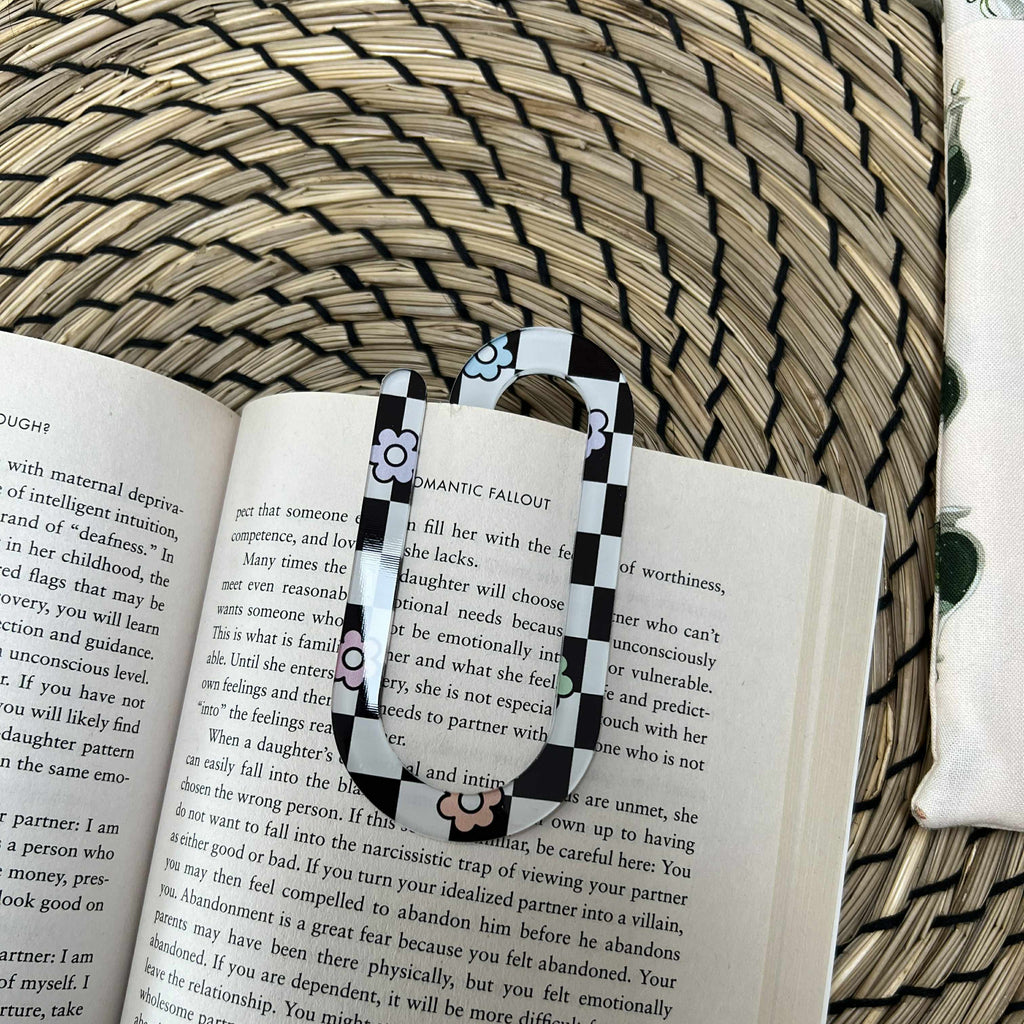 Jumbo Acrylic Paperclips / Bookmarks - Floral Checks