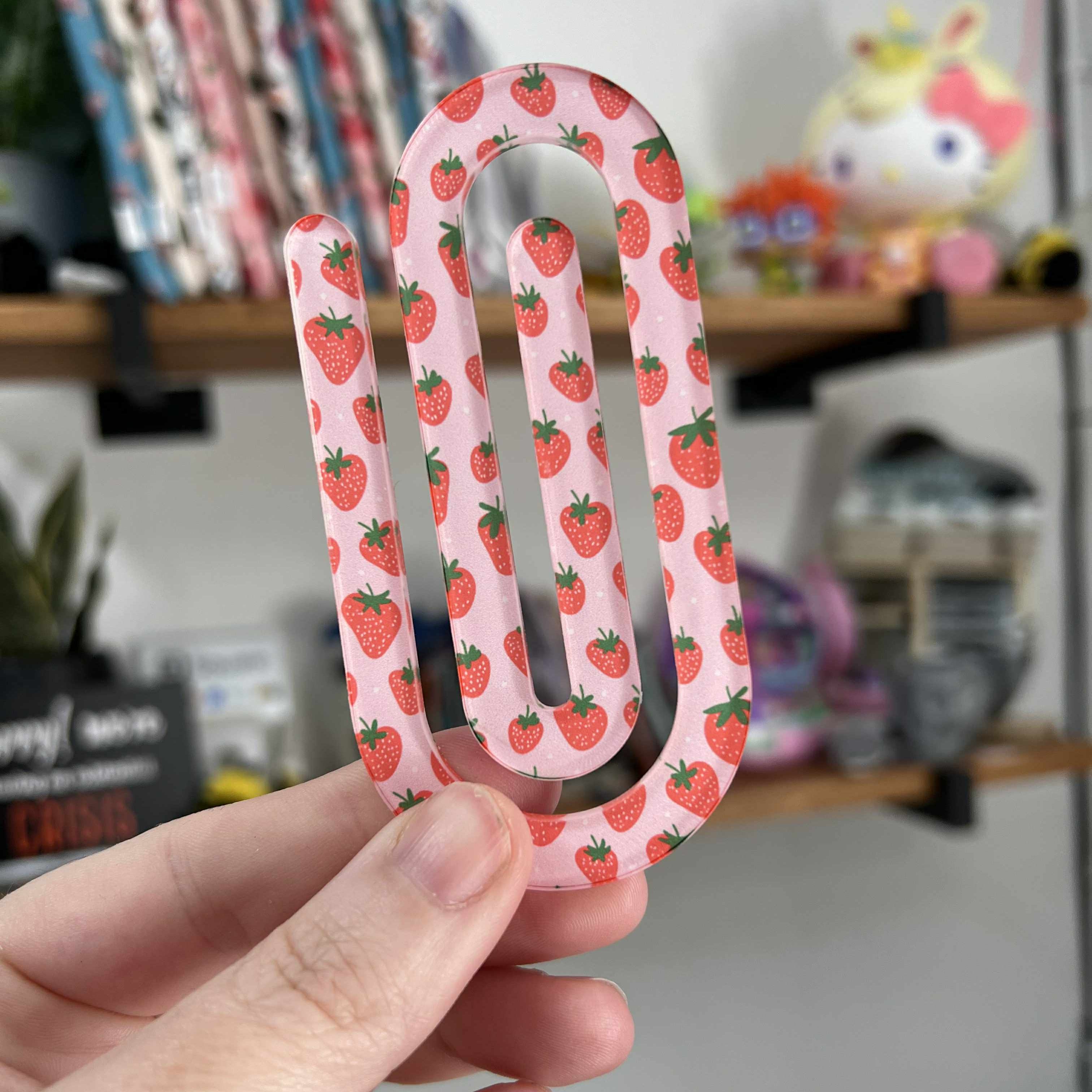 Jumbo Acrylic Paperclips / Bookmarks - Strawberries