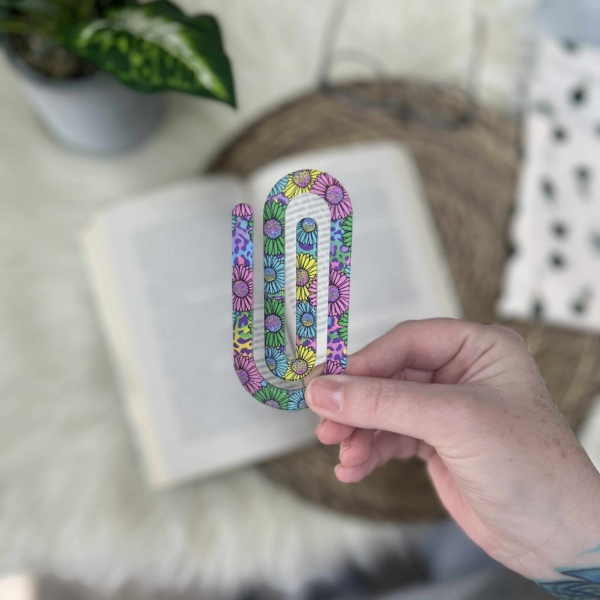 Jumbo Acrylic Paperclips / Bookmarks - Neon Fun Floral