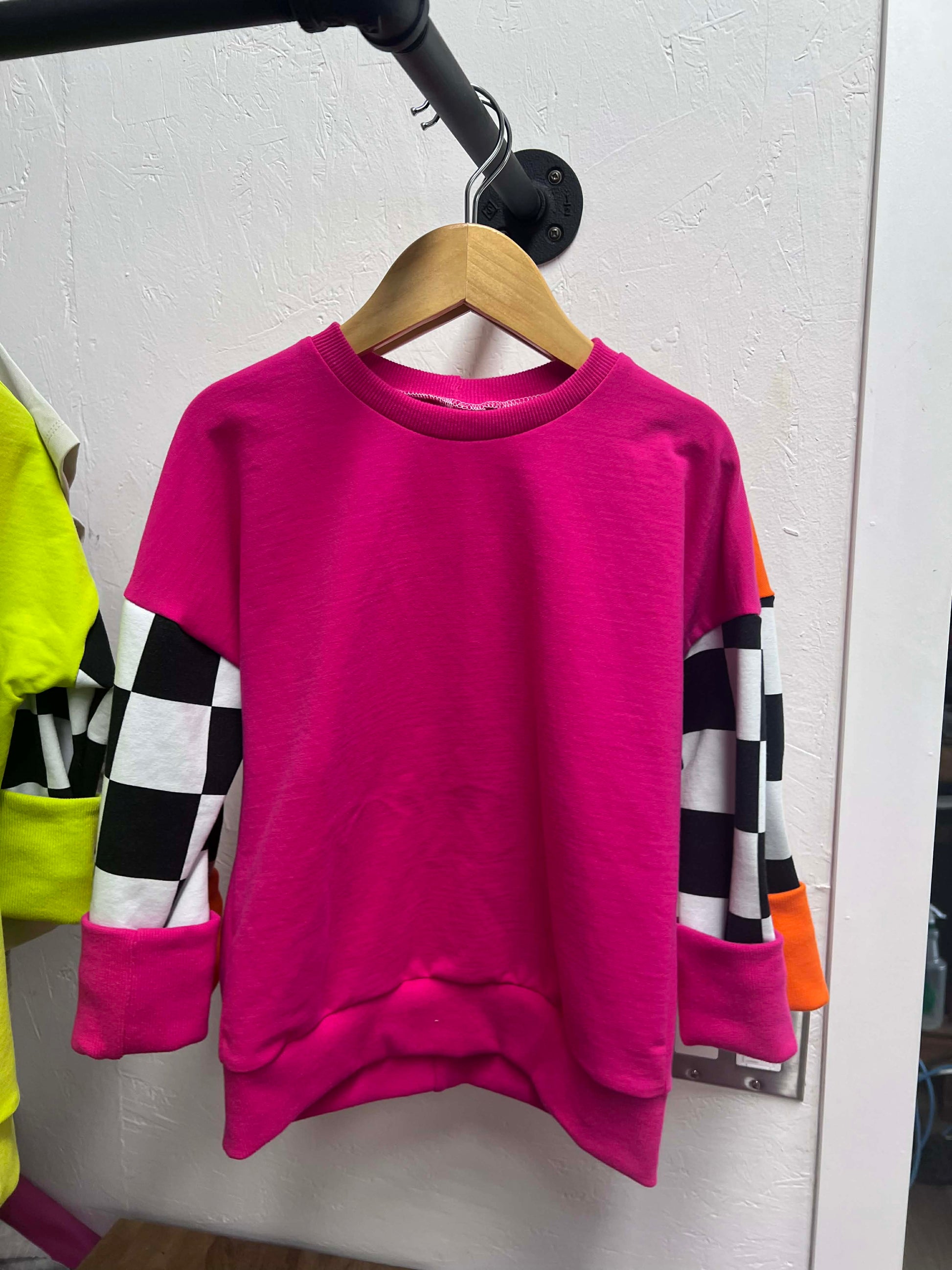 Pink Neon Checkered Grow With Me Dolman