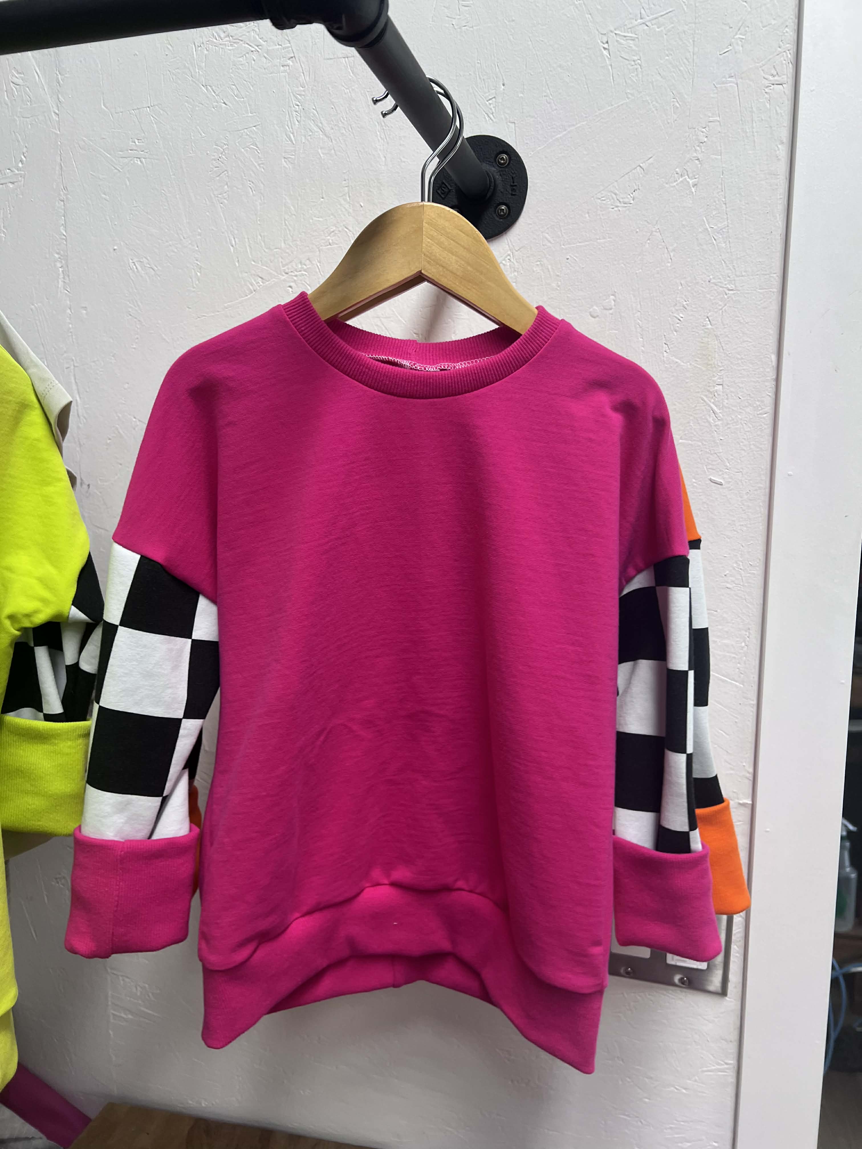 Pink Neon Checkered Grow With Me Dolman