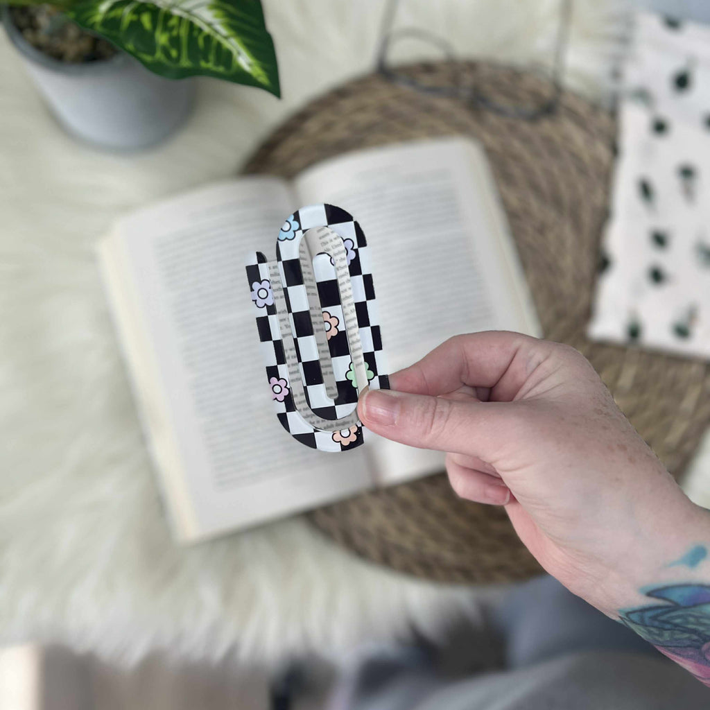 Jumbo Acrylic Paperclips / Bookmarks - Floral Checks